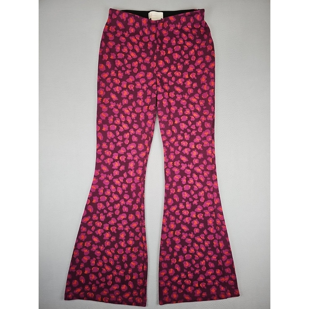 ANTHROPOLOGIE Pants Size Small Pink Purple High Waist‎ Knit Flare Stretch BOHO